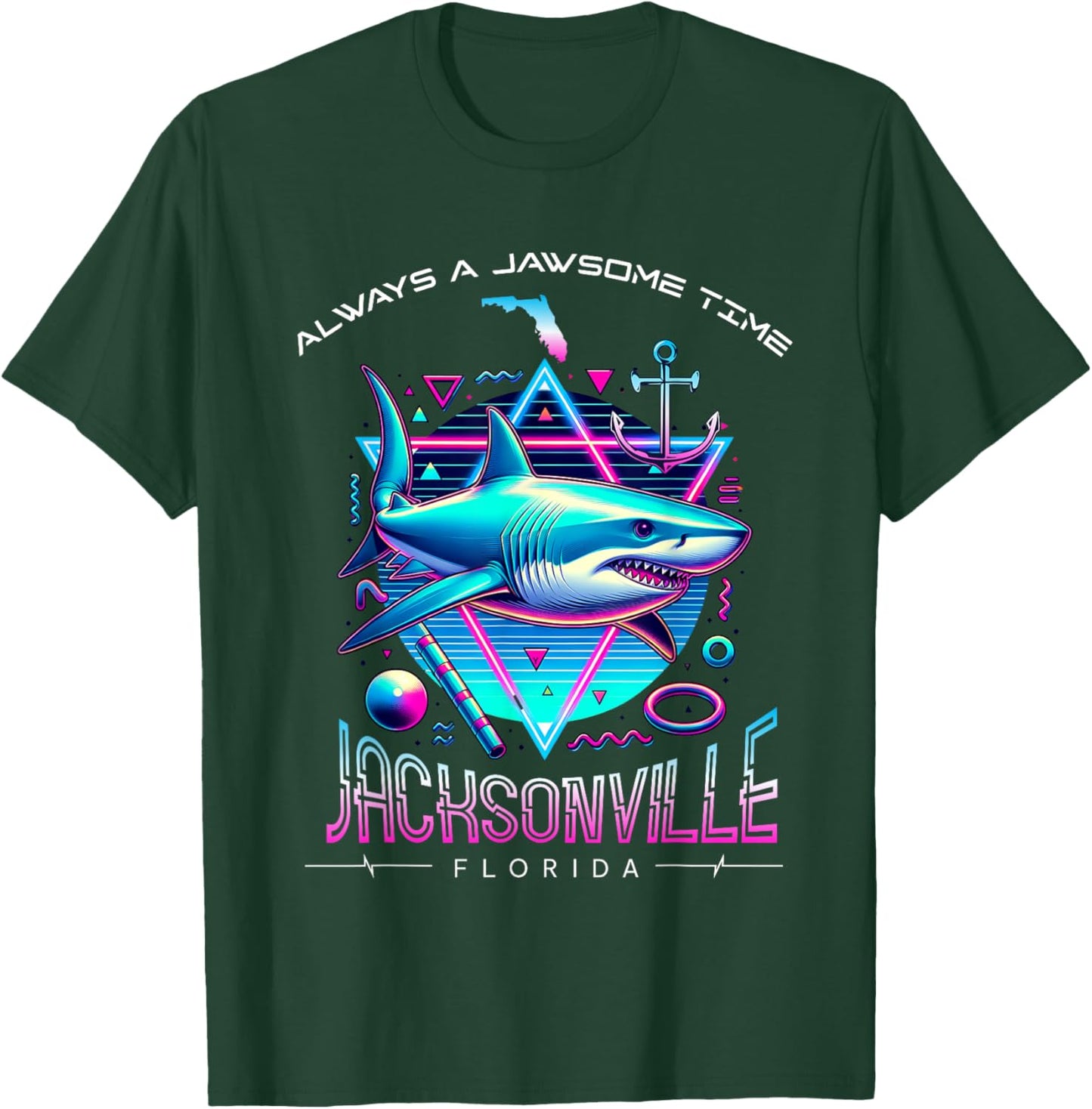 Jacksonville FL Shark Retro 80s Funny Souvenir T-Shirt - T-Shirt | Forest