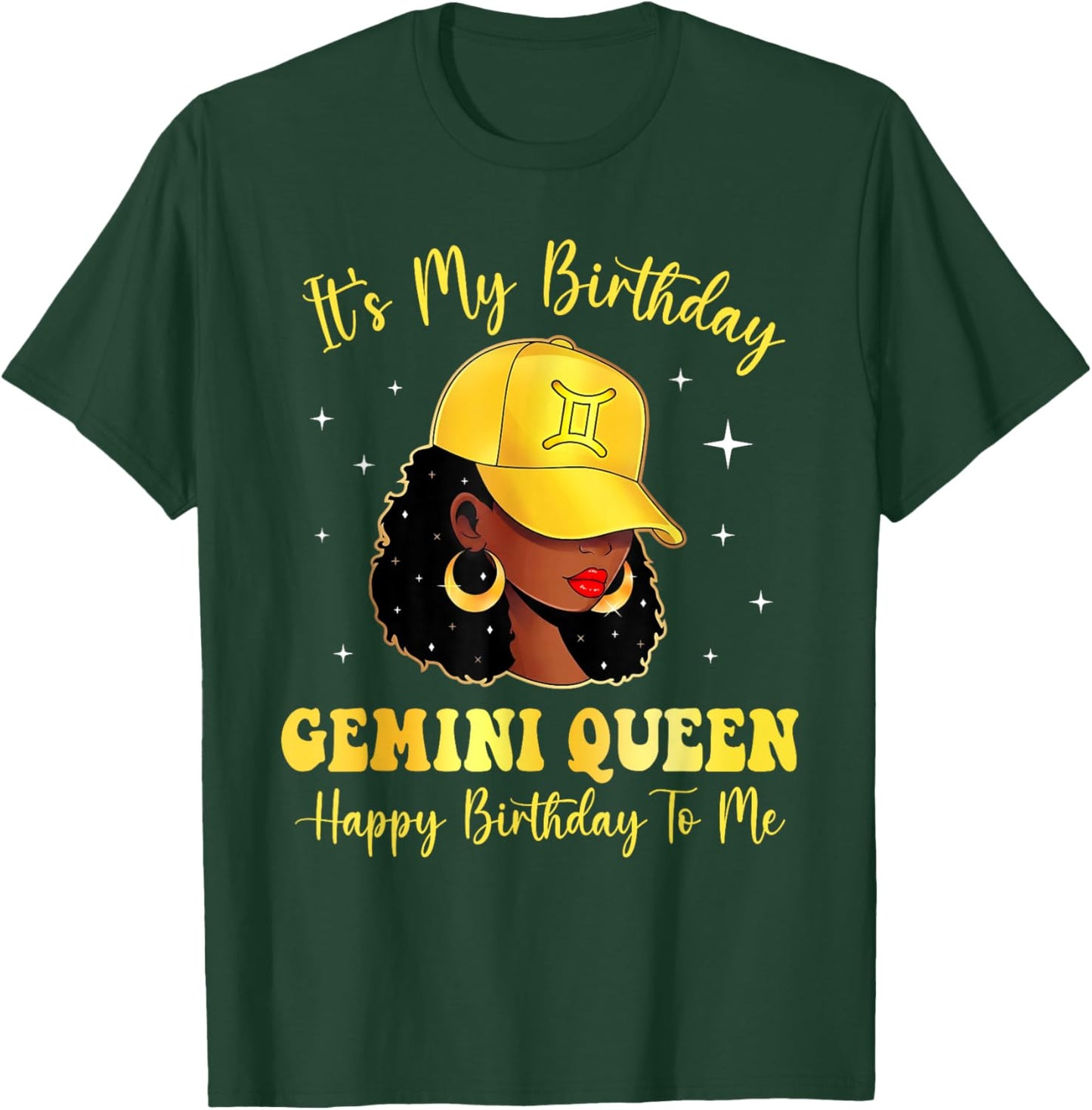 Gemini Queen Black Afro Women Yellow Cap Its My Birthday T-Shirt - T-Shirt | Forest