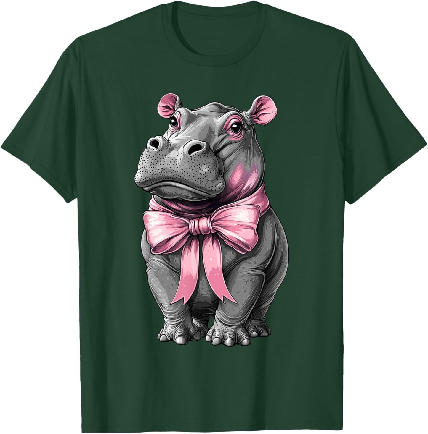 Coquette Bow Hippo Hippopotamus Blushing Girl Mom Pink T-Shirt - T-Shirt | Forest