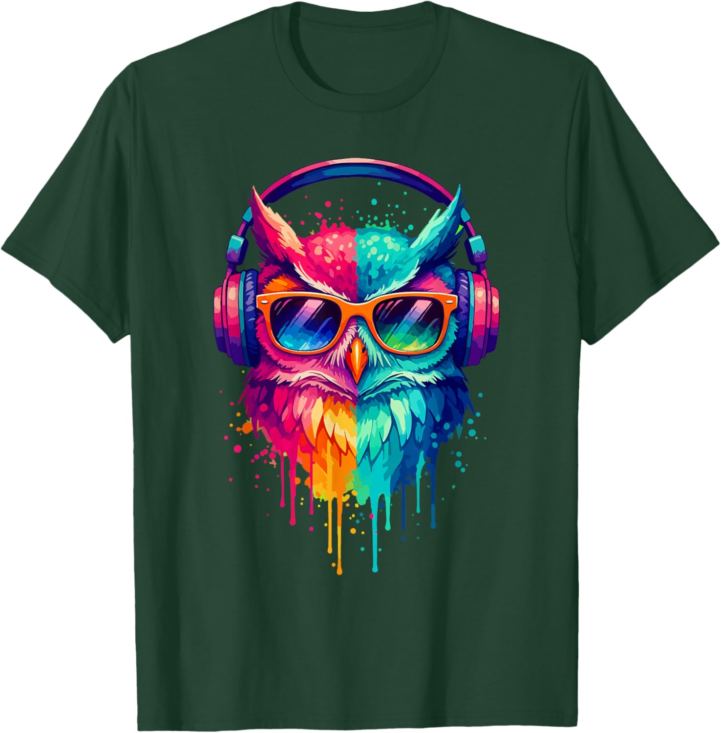 Owl Wearing Headphones and Sunglasses EDM Rave Design T-Shirt - T-Shirt | Forest