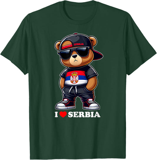 I LOVE SERBIA Flag Serbian Teddy Bear Yugoslavia Gift Srbija T-Shirt - T-Shirt | Forest