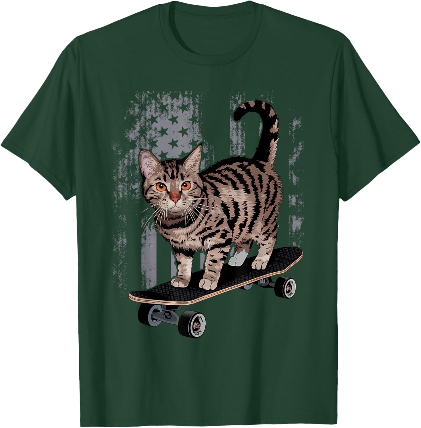 Cat on Skateboard Funny Gray Tabby Kitty T-Shirt - T-Shirt | Forest