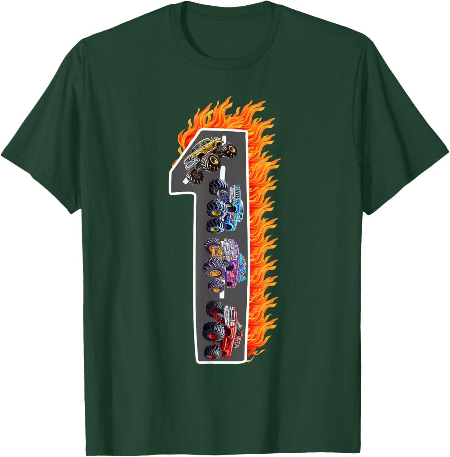 1 Year Old Kids Boys Girls Monster Truck 1st Birthday Kid T-Shirt - T-Shirt | Forest