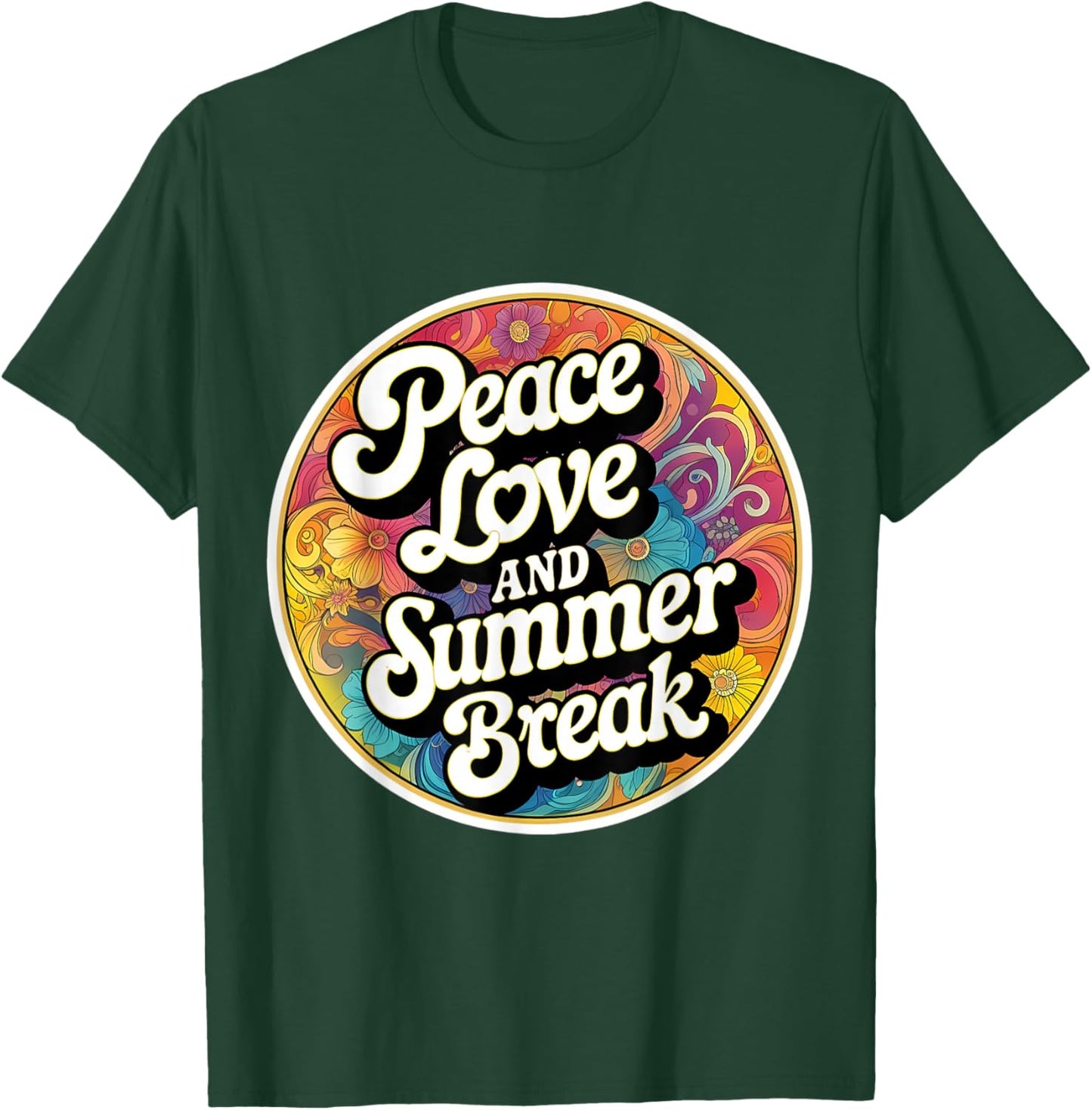 Peace Love And Summer Break Vacation Teacher Student Retro T-Shirt - T-Shirt | Forest