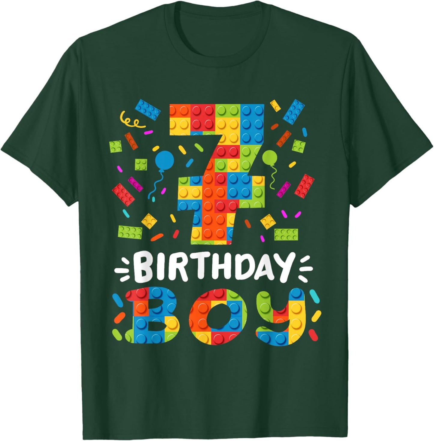 Kids 7 Years Old Building Blocks Builder 7th Birthday Boys T-Shirt - T-Shirt | Forest