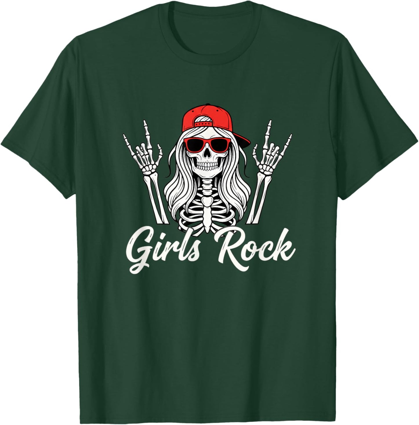 Girls Rock Skeleton Skull Punk Halloween Girls Rocker T-Shirt - T-Shirt | Forest