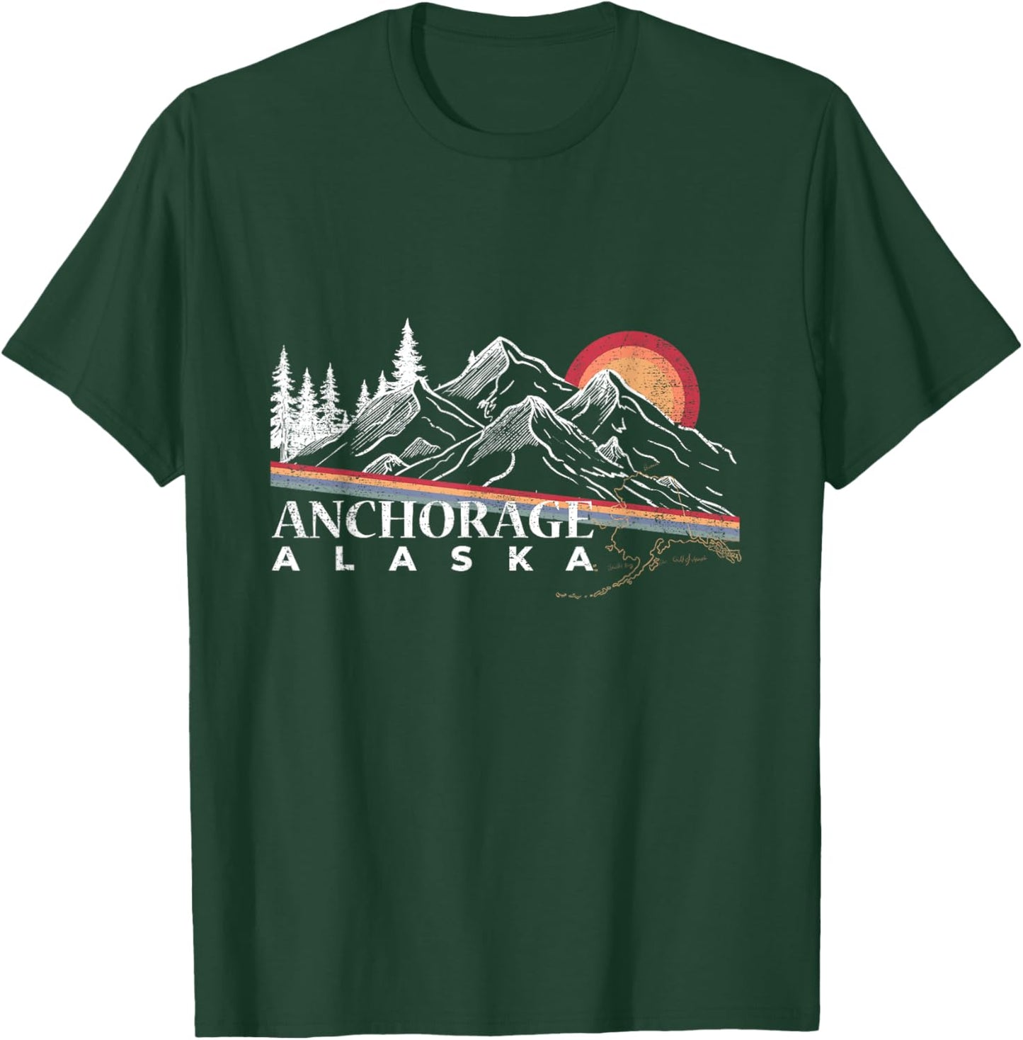 Alaska Mountains National Park Retro Sunset Anchorage Travel T-Shirt - T-Shirt | Forest