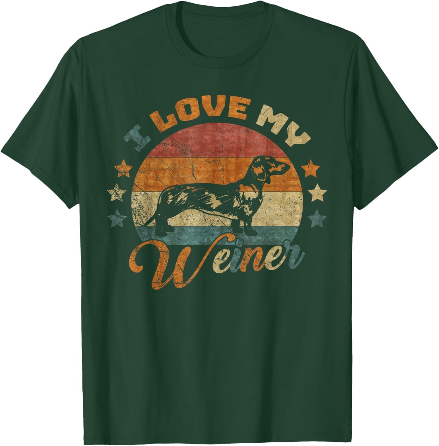 Vintage Retro I Love My Dachshund Dog Funny Weiner Lover Men Women Kids T-Shirt - T-Shirt | Forest