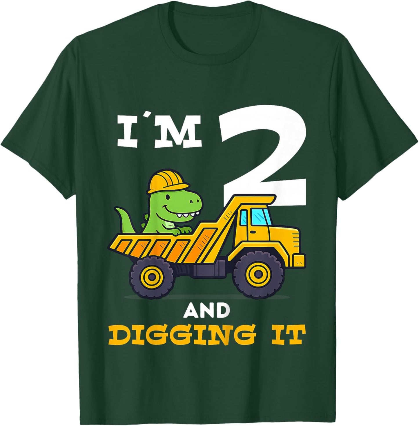 Dinosaur 2nd Birthday Construction T-Shirt - T-Shirt | Forest