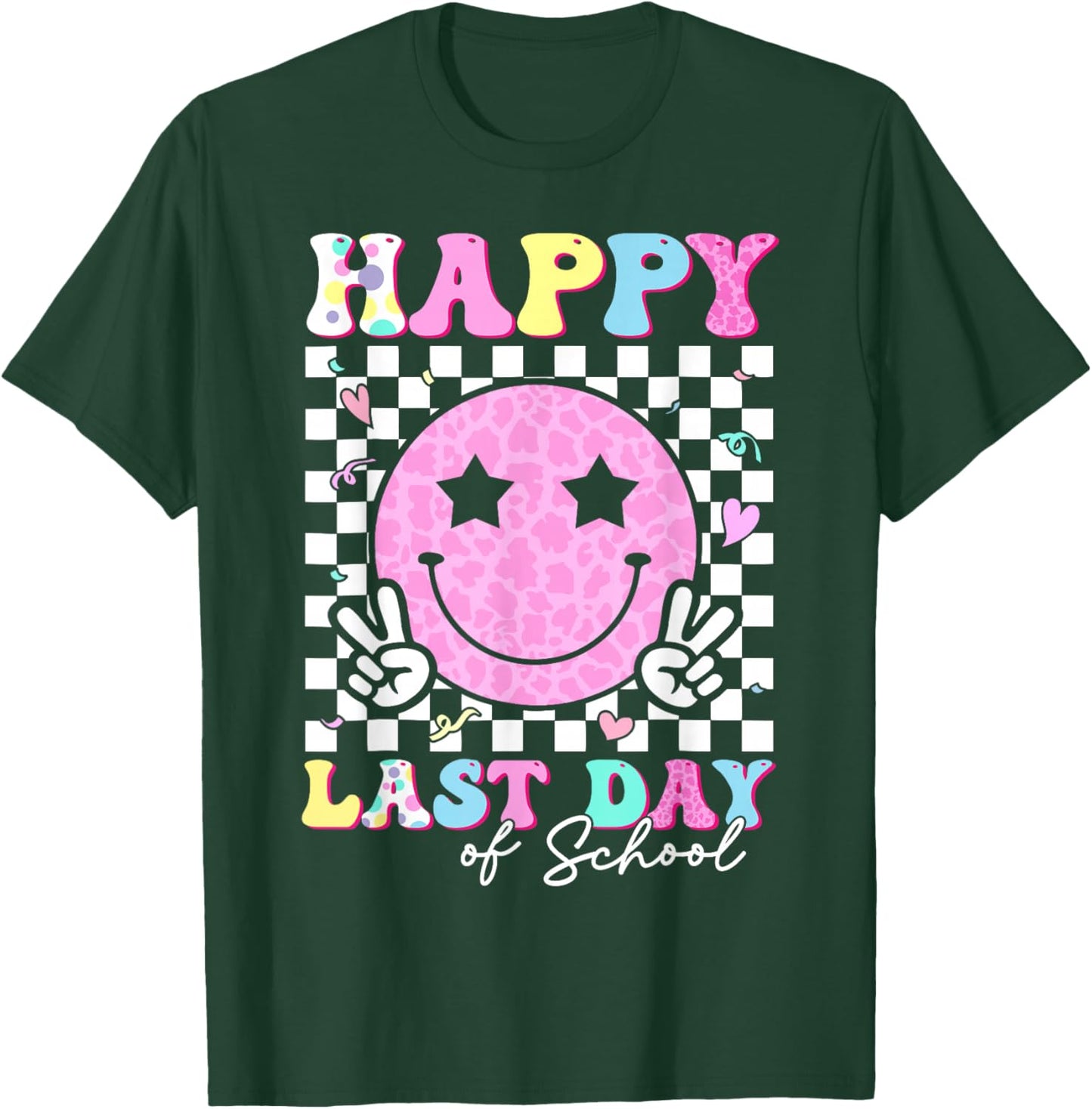 Happy Last Day Of School Retro Groovy Teacher Student Kids T-Shirt - T-Shirt | Forest