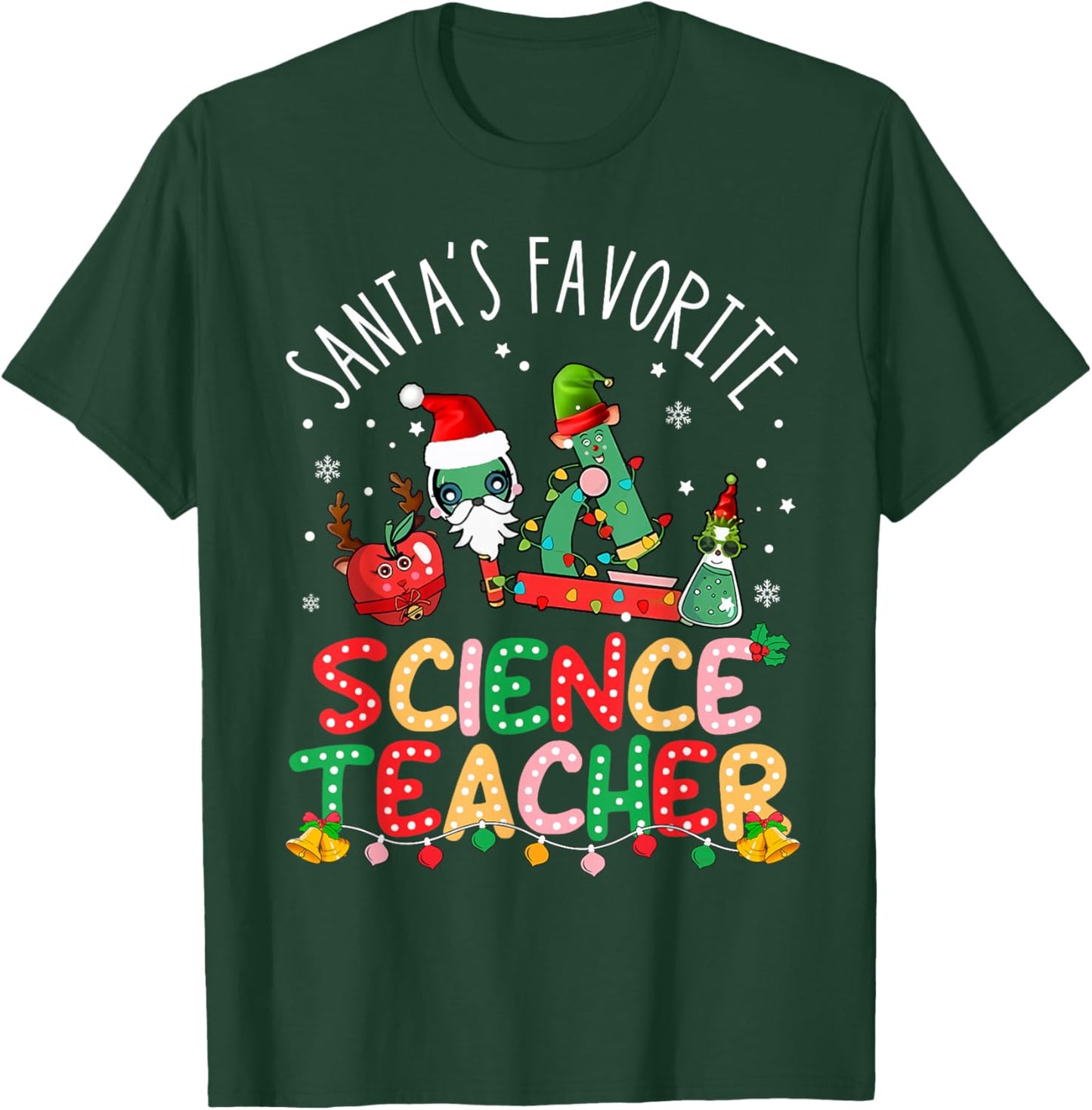 Santas Favorite Science Teacher Christmas Santa Hat Matching T-Shirt - T-Shirt | Forest