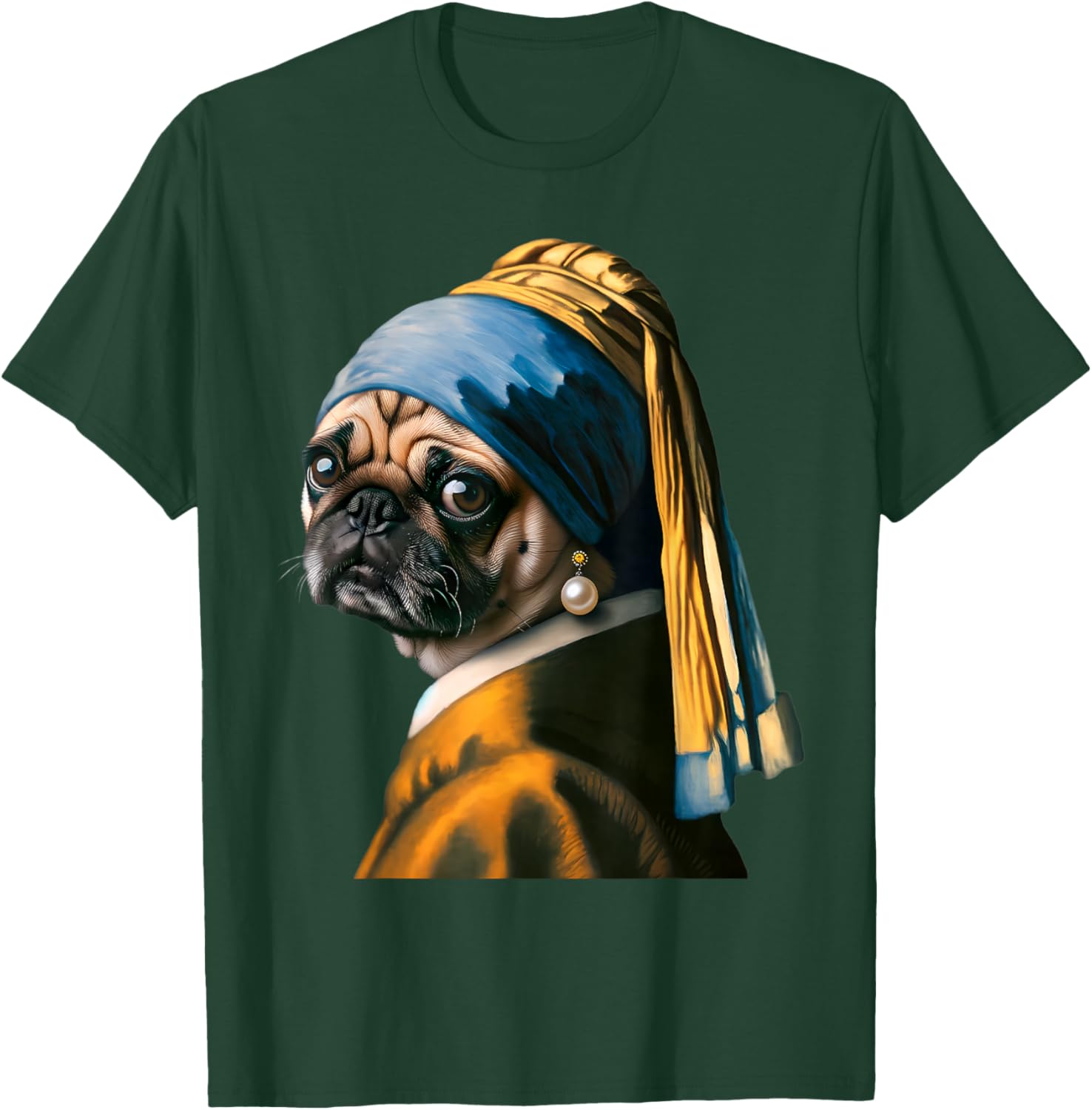 Girl with a Pearl Earring Pug Lover Dog Vermeer Art Painting T-Shirt - T-Shirt | Forest