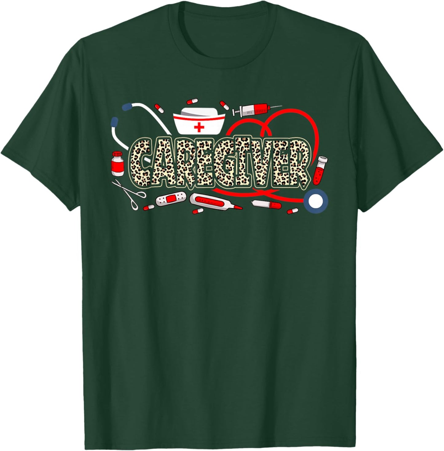 Caregiver Stethoscope Leopard Funny Caregiver Life T-Shirt - T-Shirt | Forest