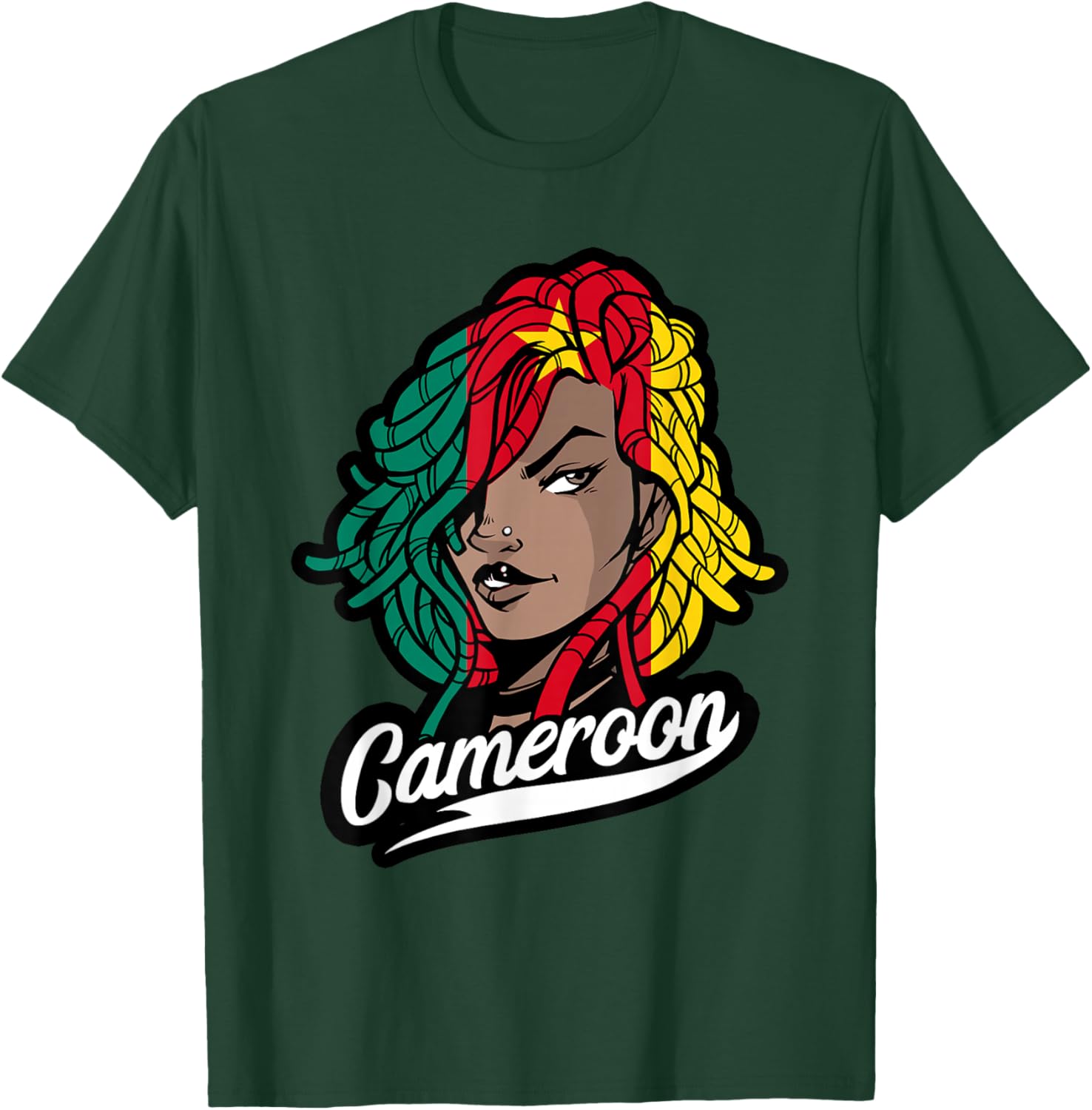 Cameroon Girl Dreadlocks Cameroonian Flag Cameroonian Roots T-Shirt - T-Shirt | Forest