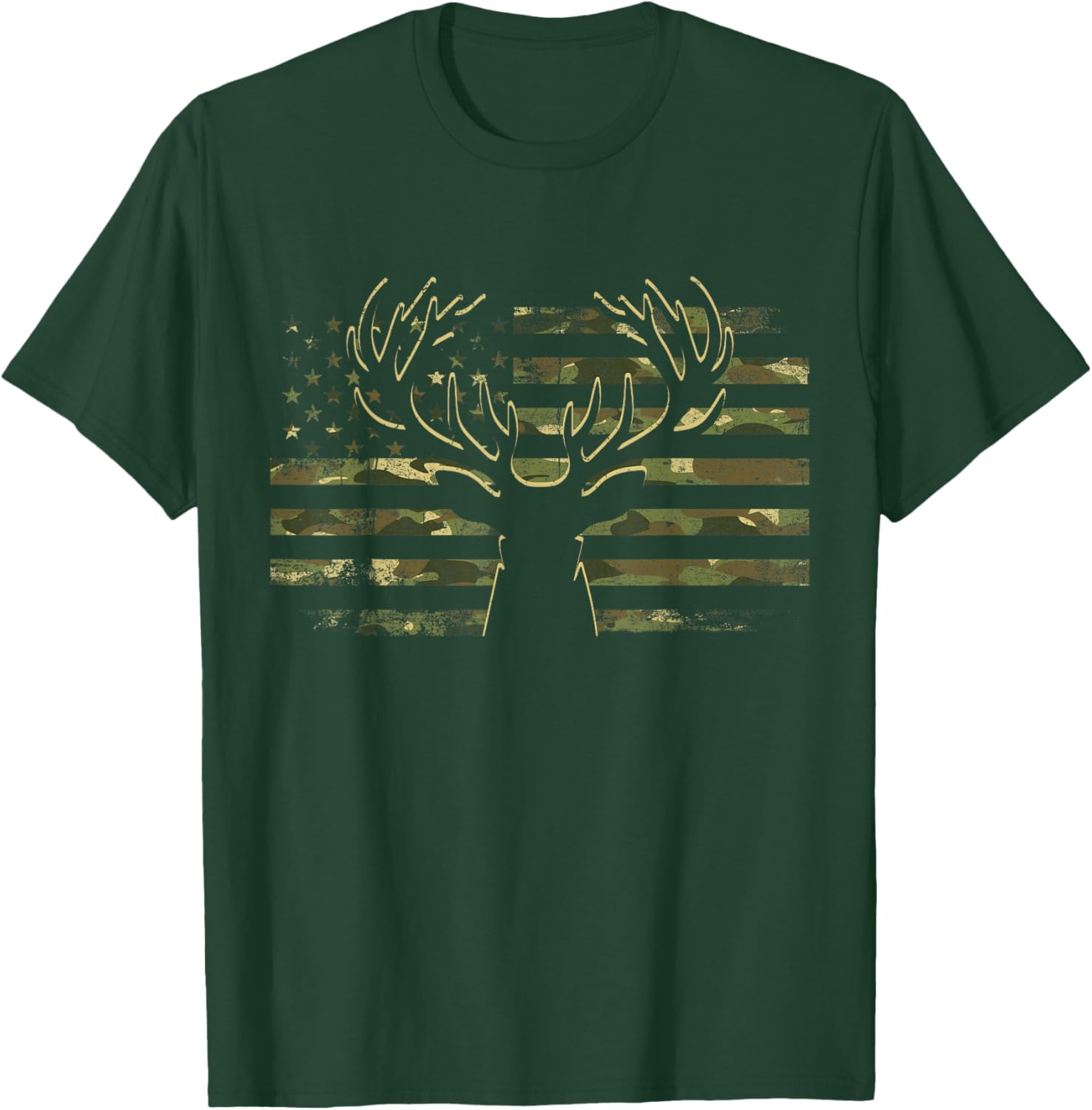USA Flag Camouflage Deer Hunting Elk Buck Hunters Camo Flag T-Shirt - T-Shirt | Forest