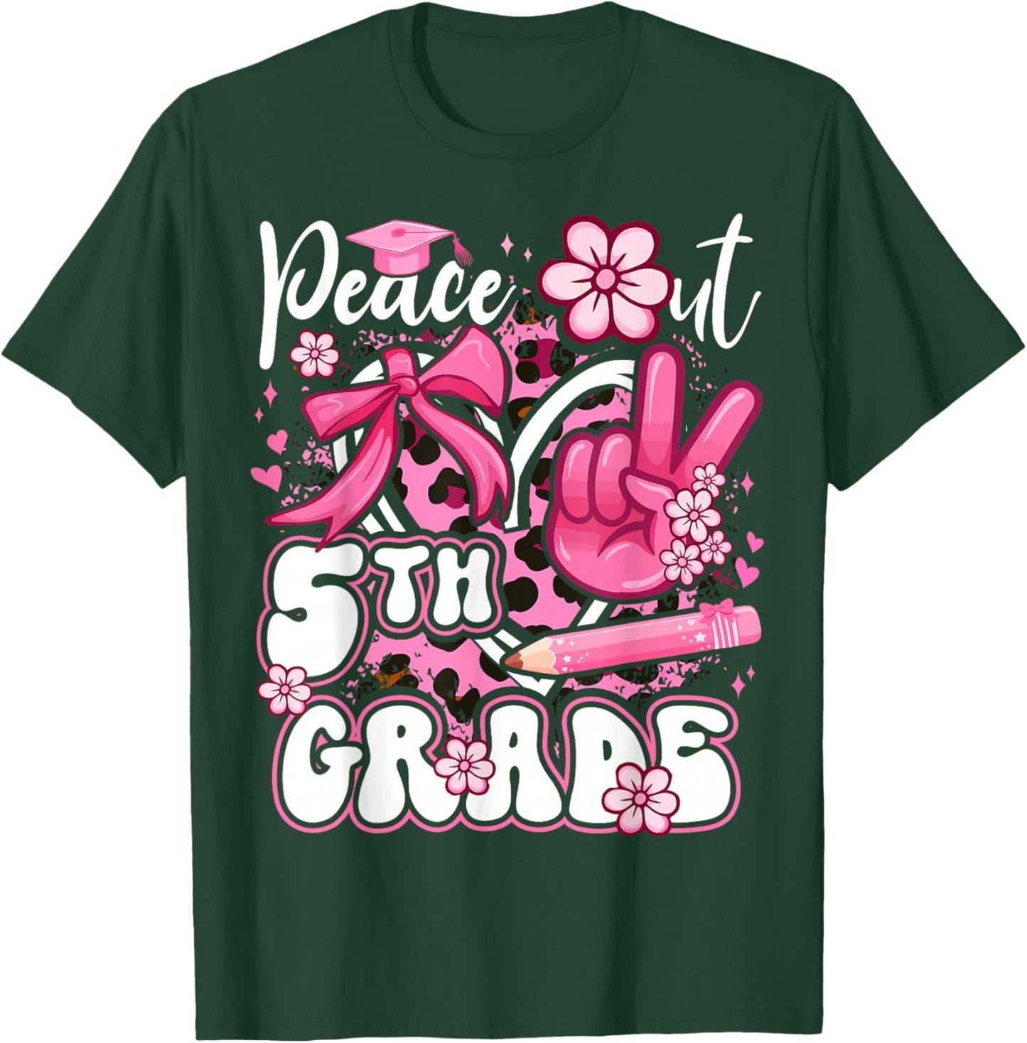 Peace Out 5th Grade Pink Coquette Bow Leopard Graduation T-Shirt - T-Shirt | Forest