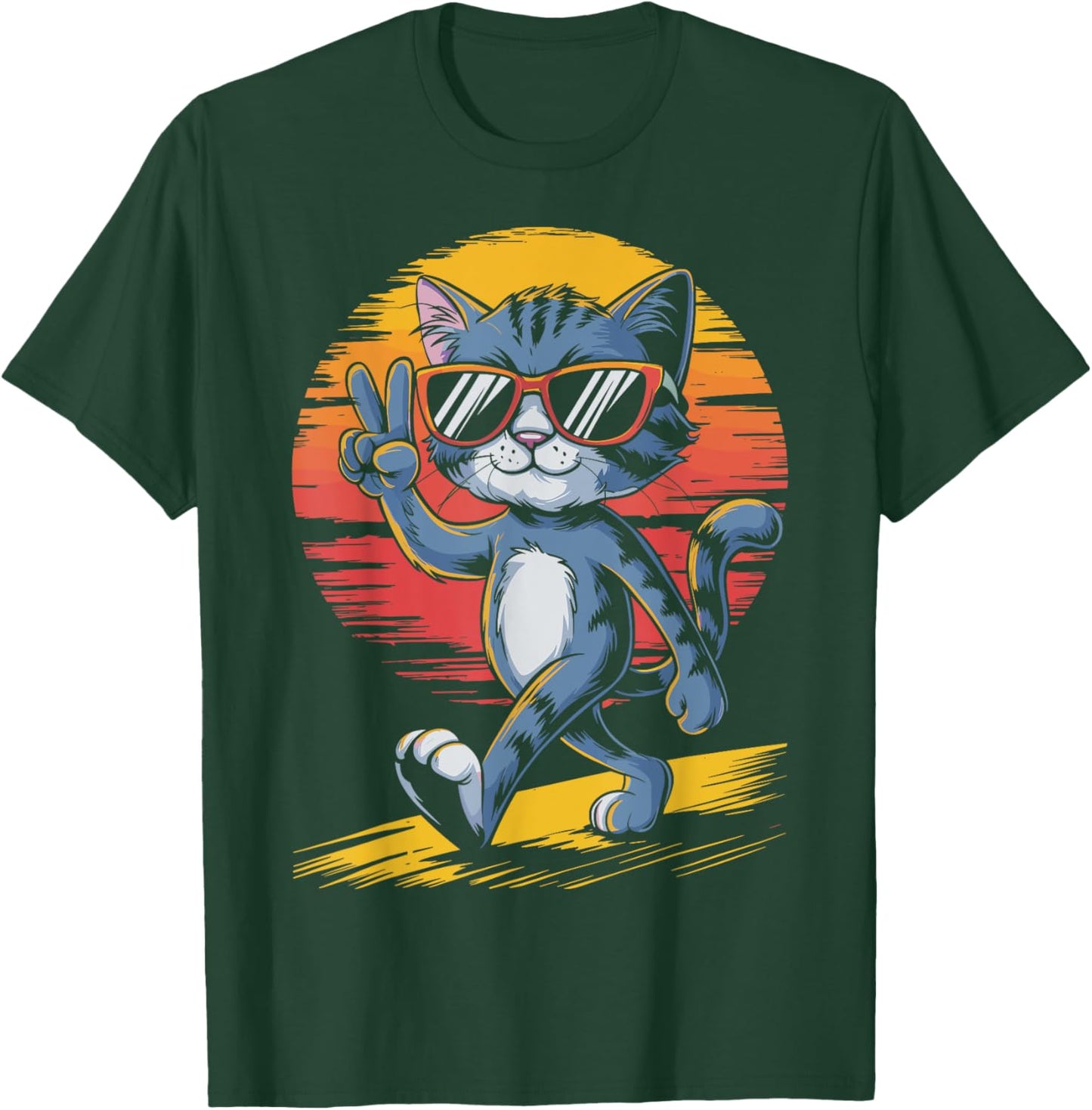 Retro Sunset Cool Cat With Sunglasses Peace Sign T-Shirt - T-Shirt | Forest