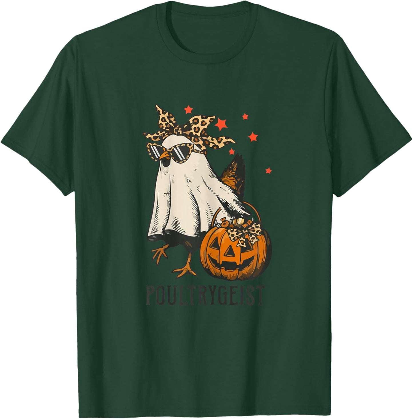 Poultrygeist Chicken Ghost Leopard Coquette Bow Halloween T-Shirt - T-Shirt | Forest
