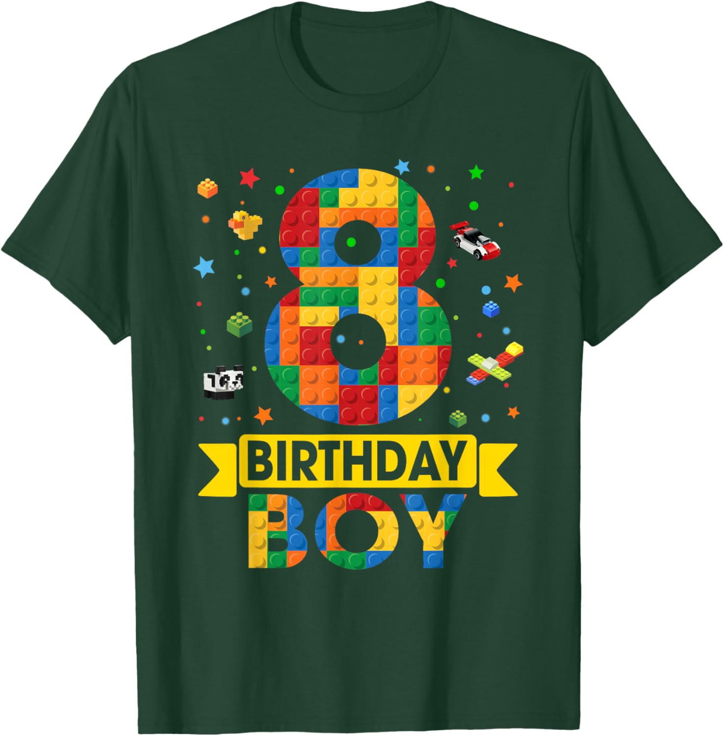 Kids Funny 8 Year Old Building Blocks 8th Birthday Boy T-Shirt - T-Shirt | Forest