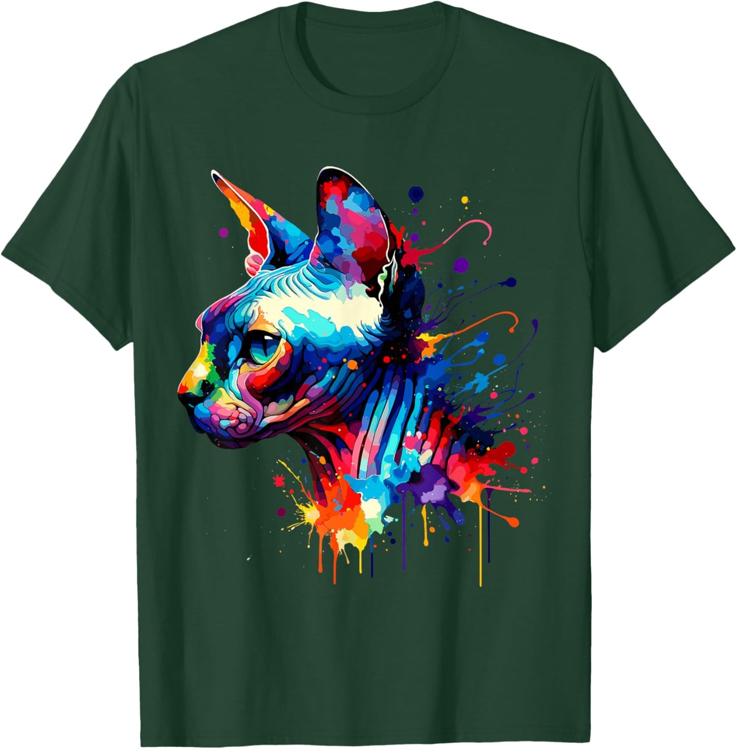 Splash Art Sphynx Cat Canadian Hairless Cat T-Shirt - T-Shirt | Forest