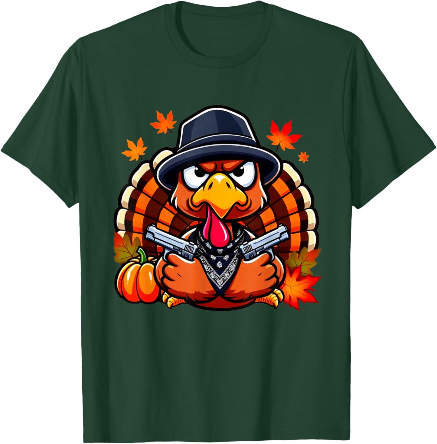 Gangster Thug Thanksgiving Turkey With Gun Angry Turkey T-Shirt - T-Shirt | Forest