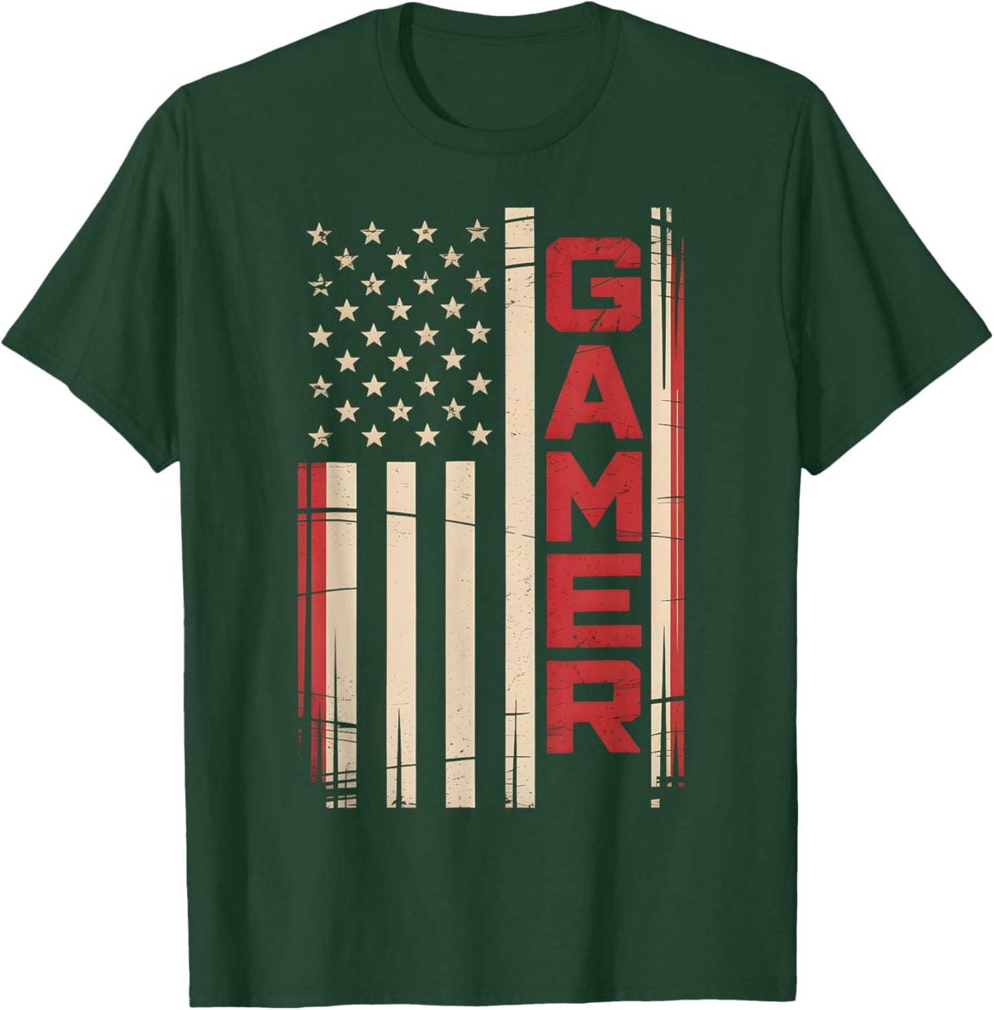 American Flag Funny Gamer Video Games Boys Men Gaming T-Shirt - T-Shirt | Forest