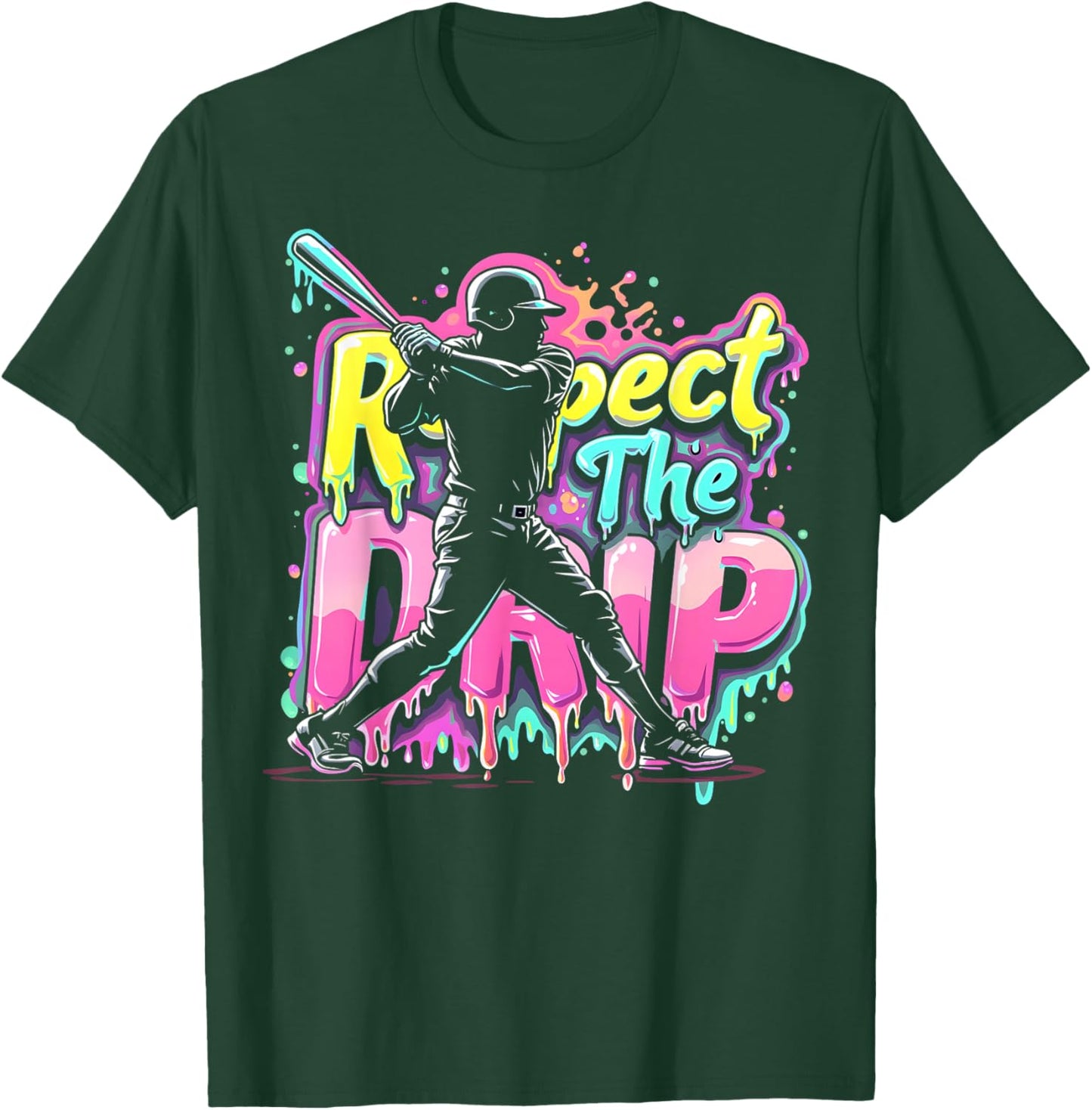 Baseball Drip Boys Men Ice Cream Player Respect The Drip T-Shirt - T-Shirt | Forest