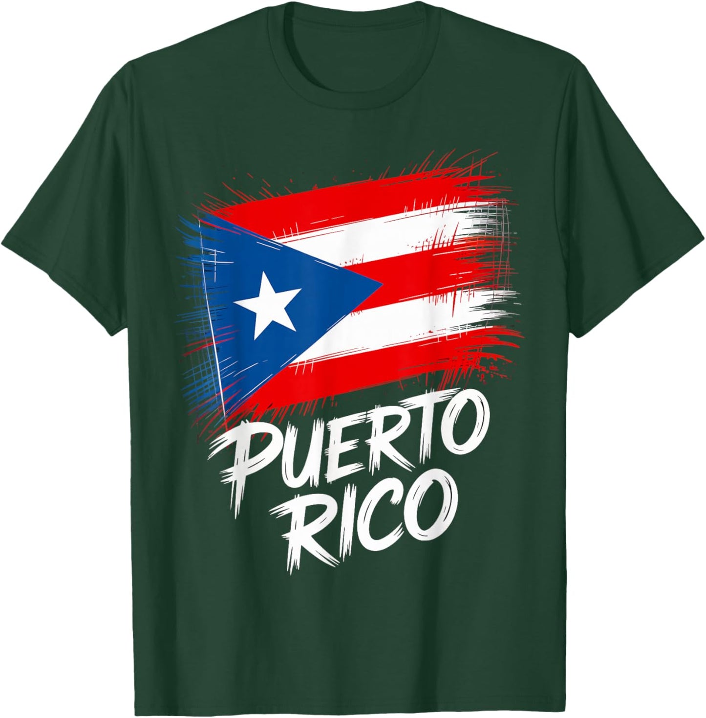 Artistic Puerto Rico Flag Paint Brush Graphic T-Shirt - T-Shirt | Forest