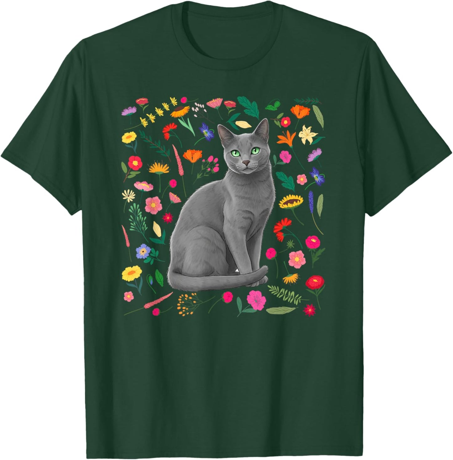 Russian Blue Cat Owner Flowers Russian Blue Cat Lover T-Shirt - T-Shirt | Forest