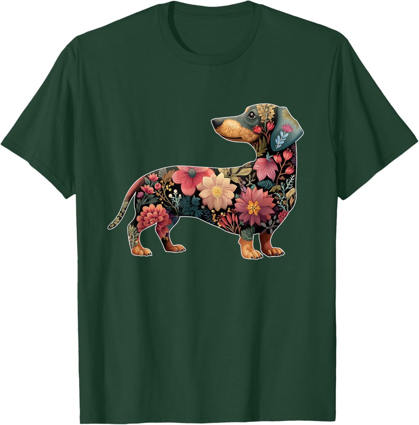 Cute Dachshund Floral Flower T-Shirt - T-Shirt | Forest