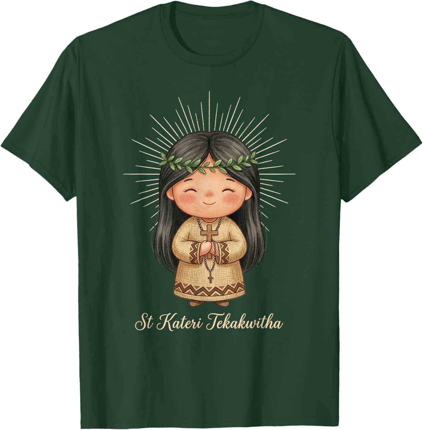 St Kateri Tekakwitha Prayer with Rosary for Kids T-Shirt - T-Shirt | Forest