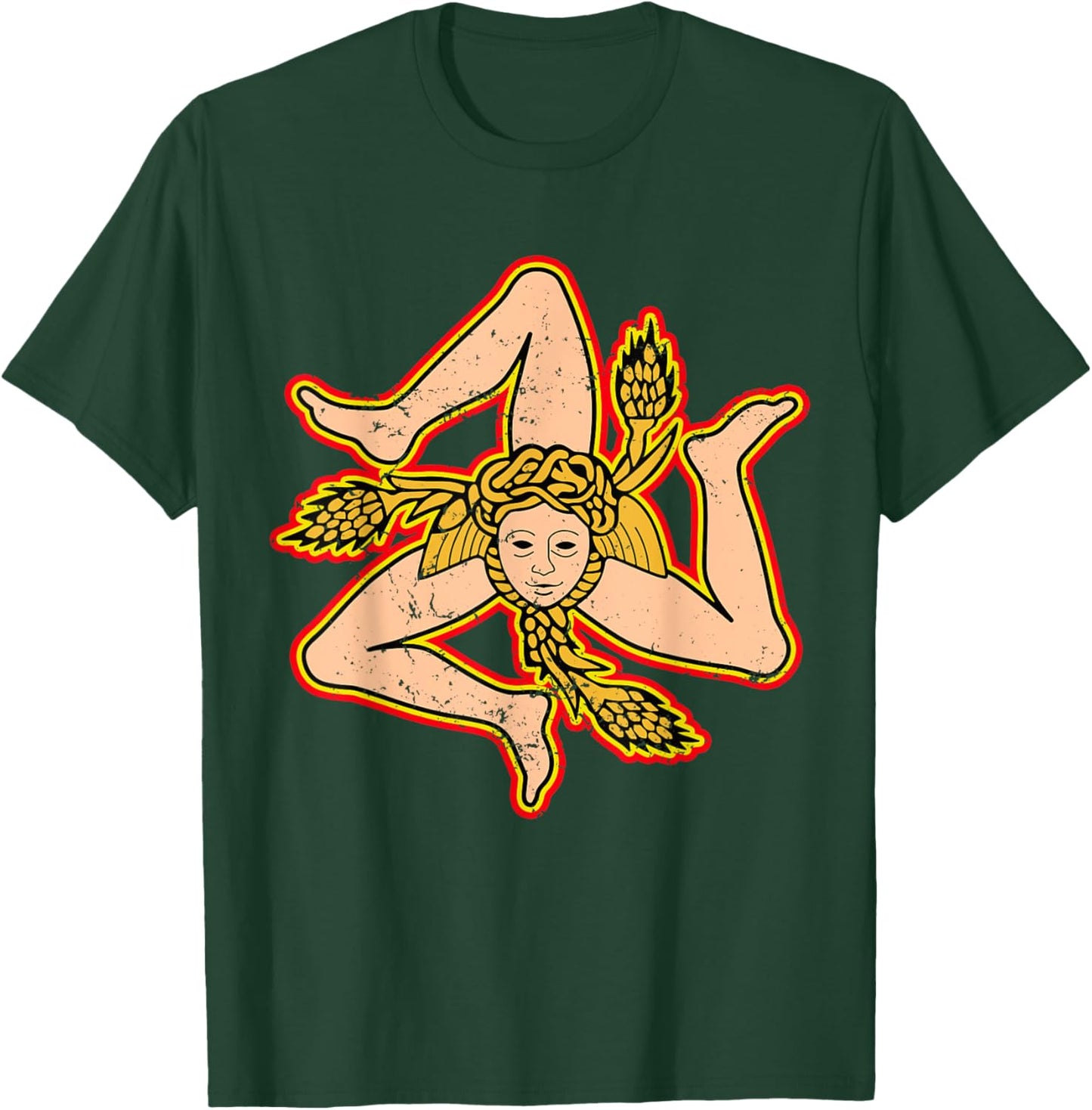 Sicily Trinacria Sicilia Flag Sicilian Roots Grunge T-Shirt - T-Shirt | Forest