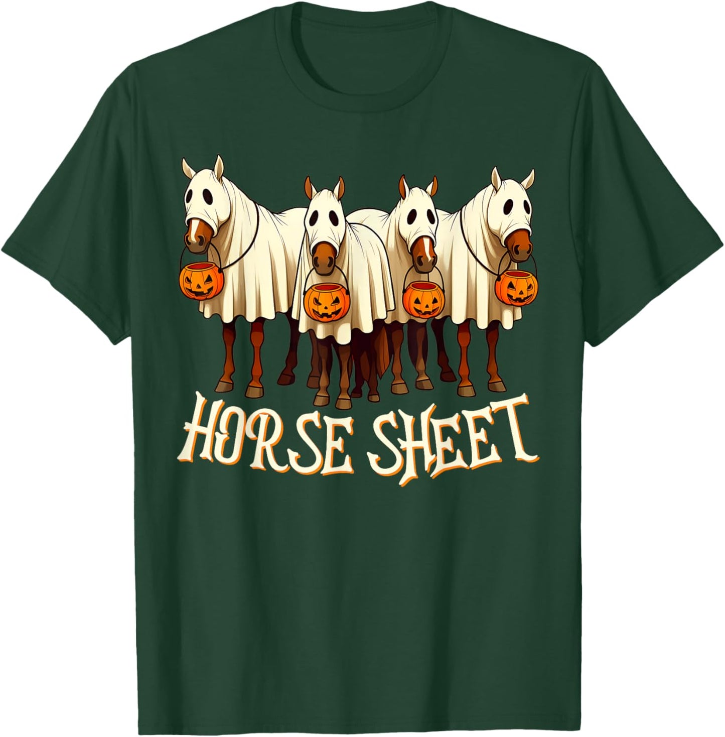 Cute Horse Sheet Ghost Horse Spooky Season Halloween Costume T-Shirt - T-Shirt | Forest