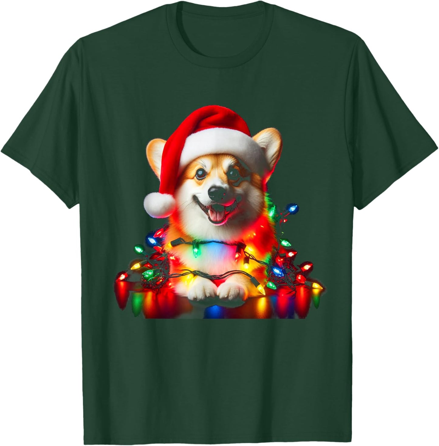 Corgi Santa Christmas Tree Lights Boys Men Corgmas Dog T-Shirt - T-Shirt | Forest