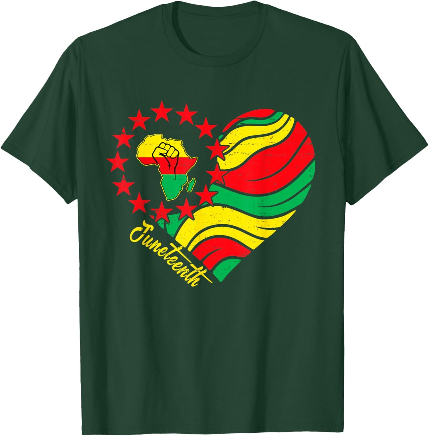 Juneteenth Heart African Afro Fist June 19th 1865 Men Women T-Shirt - T-Shirt | Forest