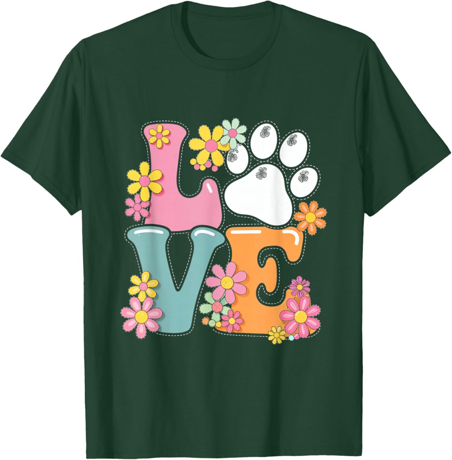 Love Flowers Paw Print Animal Pet Love Kids Women T-Shirt - T-Shirt | Forest