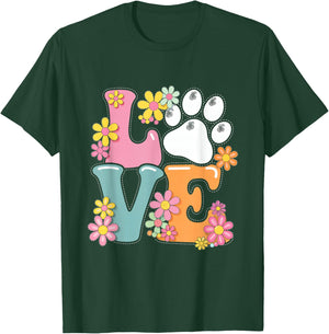 Love Flowers Paw Print Animal Pet Love Kids Women T-Shirt - T-Shirt | Forest
