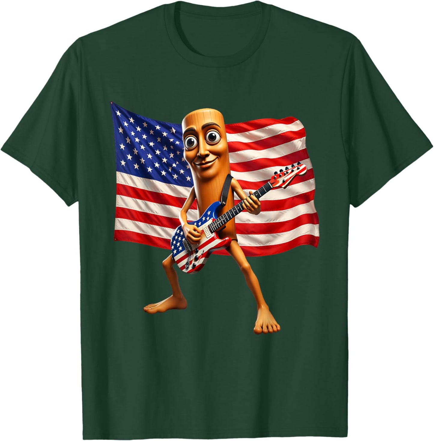 Tung Sahur USA Flag Rock Electric Guitar America July Fourth T-Shirt - T-Shirt | Forest