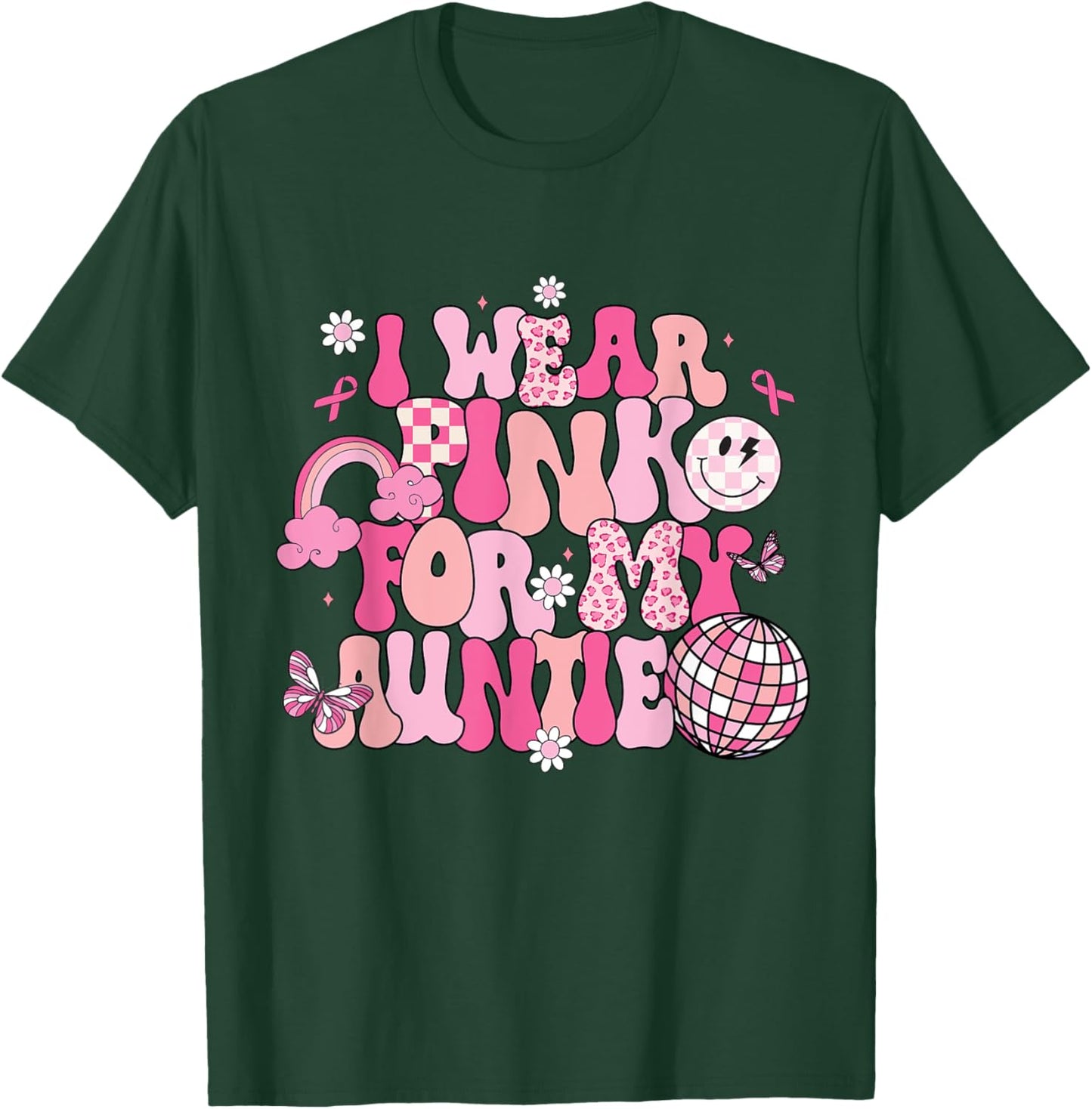 Groovy I Wear Pink For My Auntie Breast Cancer Awareness T-Shirt - T-Shirt | Forest