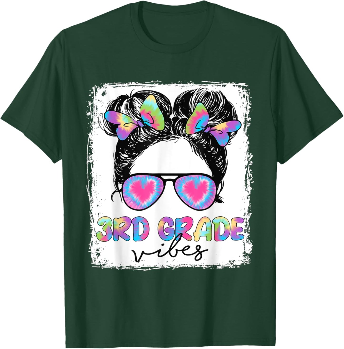 3rd Grade Vibes Messy Hair Bun Girl Back To School First Day T-Shirt - T-Shirt | Forest