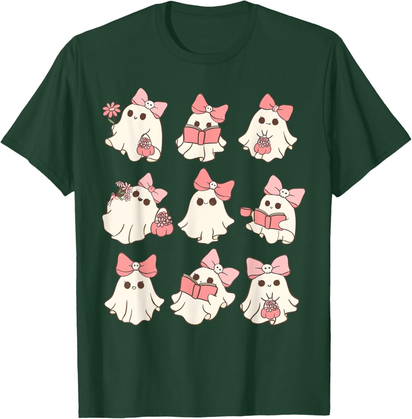 Pink Coquette Bow Cute Ghost Halloween Spooky Season T-Shirt - T-Shirt | Forest