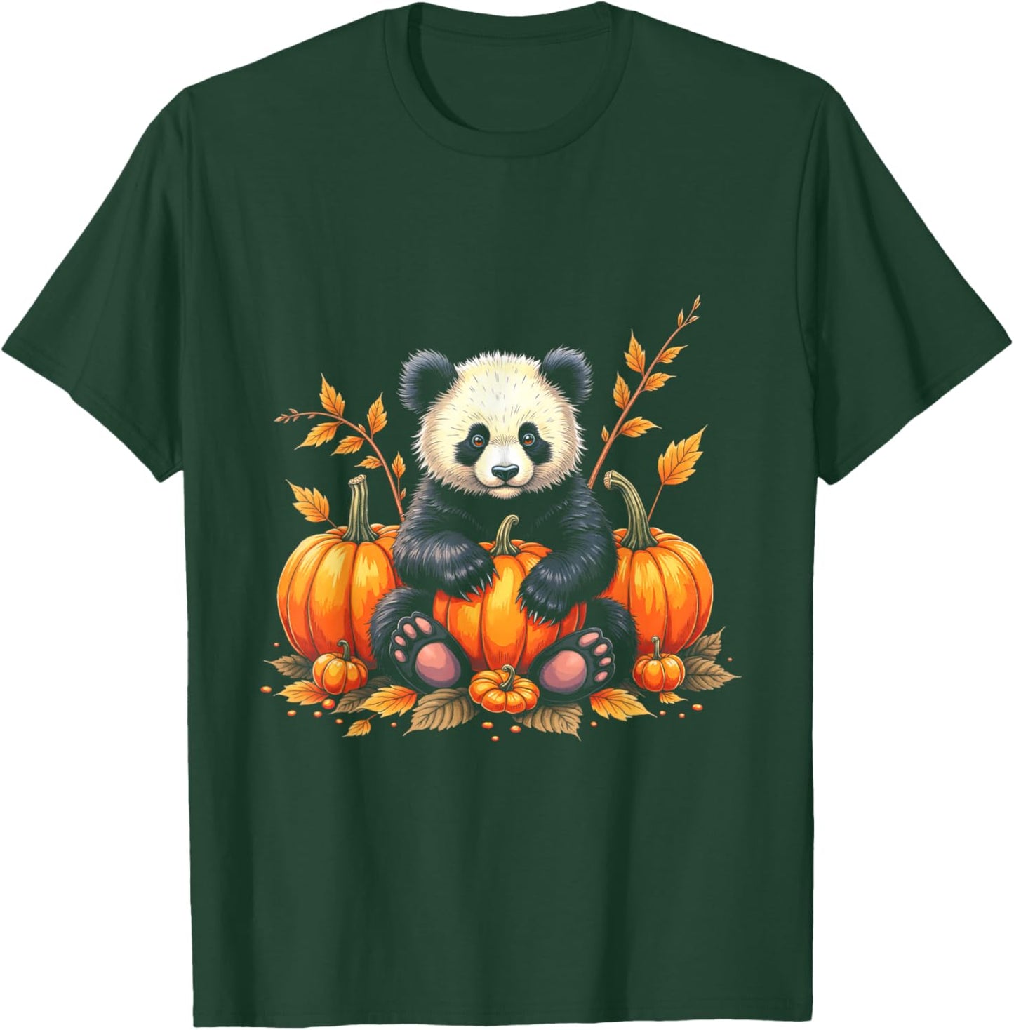 Adorable Panda Fall Vibes Autumn Pumpkins Thanksgiving T-Shirt - T-Shirt | Forest