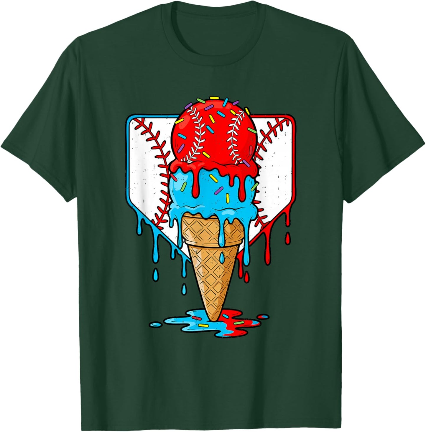 Baseball Lifestyle Drip Ice Cream Sport Dripping Youth Boys T-Shirt - T-Shirt | Forest
