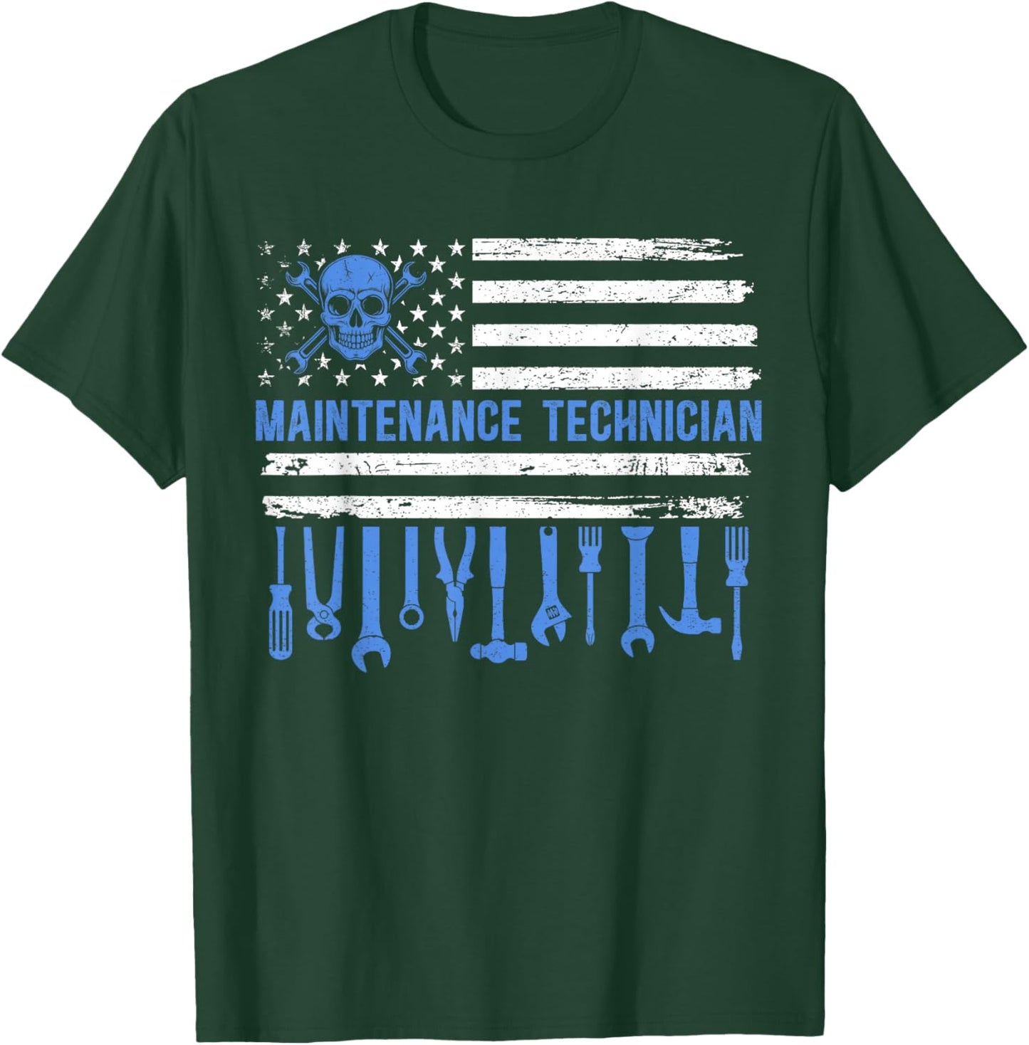 Maintenance Technician American Flag Maintenance Tech T-Shirt - T-Shirt | Forest