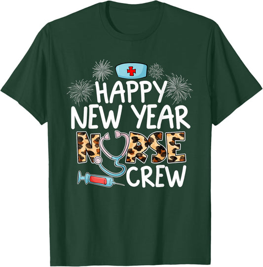 Happy New Year Nurse Crew Stethoscope Leopard NYE Party T-Shirt - T-Shirt | Forest
