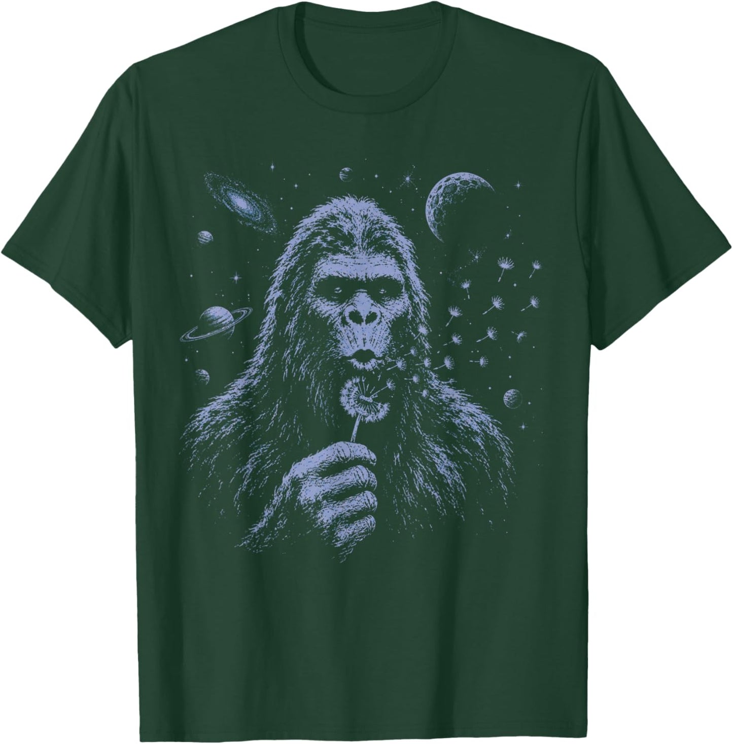 Funny Bigfoot Blowing Dandelion Sasquatch Wishes Vintage Art T-Shirt - T-Shirt | Forest