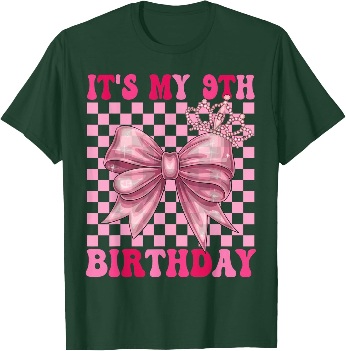 Its My 9th Birthday Girl Coquette Bow 9 Year Old Party Girl T-Shirt - T-Shirt | Forest