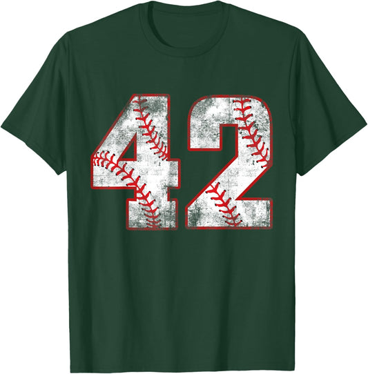 Vintage Baseball 42 Jersey Number T-Shirt - T-Shirt | Forest