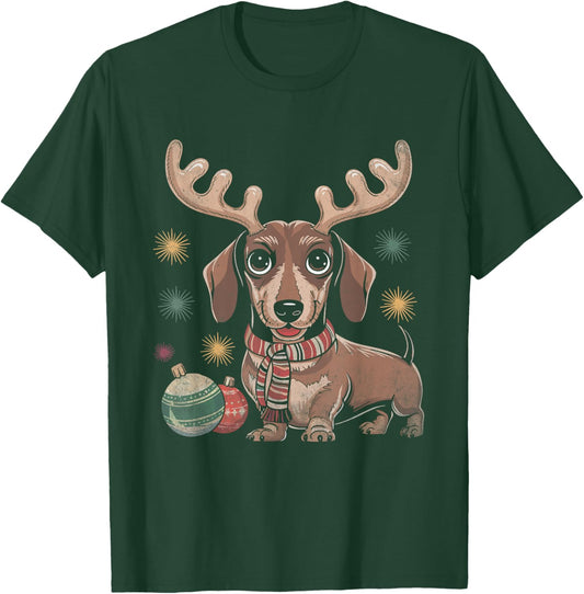 Dachshund Reindeer Christmas Dog Puppy Lover X-mas Holiday T-Shirt - T-Shirt | Forest