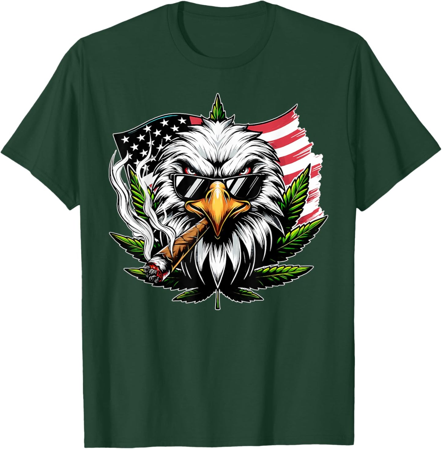 Eagle Smoking Marijuana Us Flag 4th Of July Cannabis Leaf T-Shirt - T-Shirt | Forest